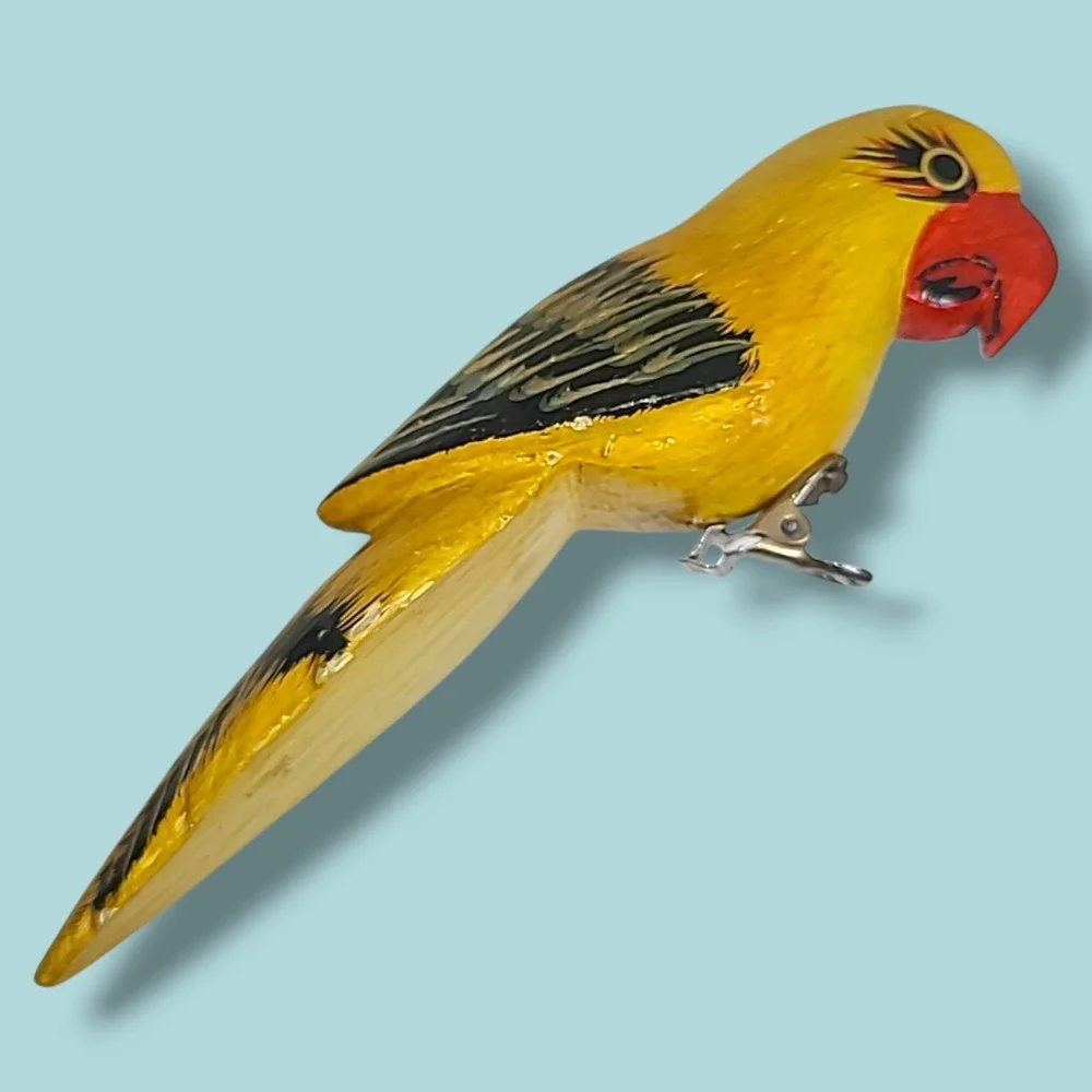 Yellow Wood Bird‎ Ornament Clip On 6.5